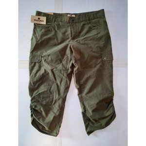 Woolrich womens green outdoor shirred leg hiking capri pants bottoms size 8